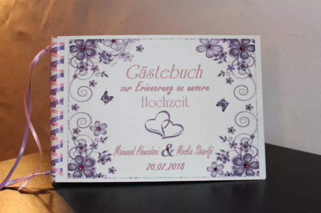 Gästebuch zur Hochzeit, lila-rosa , Din A5, personalisiert 3