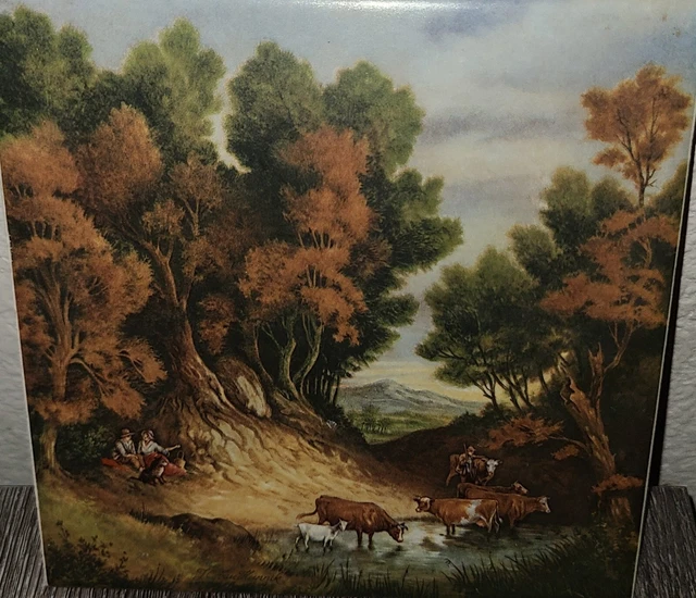 Ceramic Countryside Scene Tile By HYALYN Numbered 505 Made in USA Wall Hanging