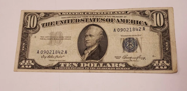 Series 1953 Ten Dollar Silver Certificate 842 A