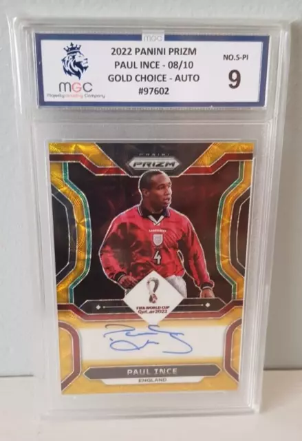 Graded 9 Autograph⚽Panini Prizm World Cup 2022 Paul Ince Gold Choice Auto #8/10