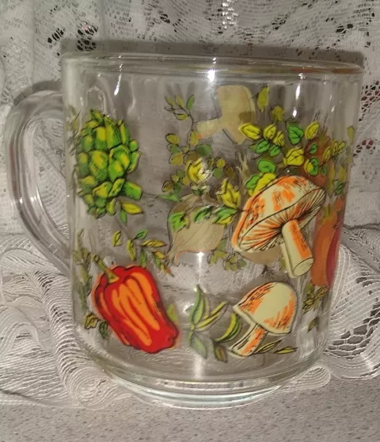 Vintage Arcoroc France Colorful Spice of Life Vegetable Garden Glass Mug/Cup