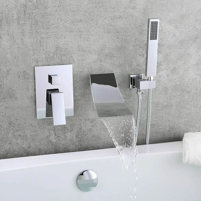 Waterfall Tub Faucet Wall Mount Tub Filler Chrome Bathroom Bathtub Faucet Tap