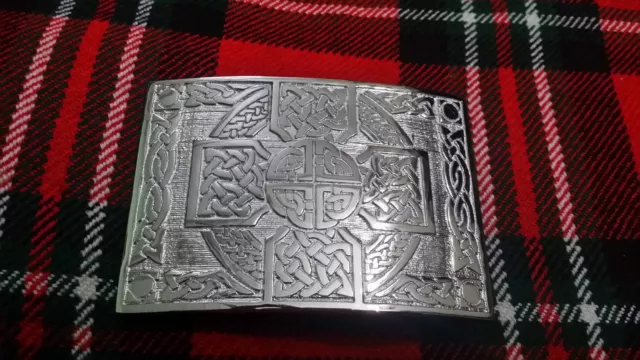 Highland Kilt Belt Buckle Cross Knot Work Chrome Finish/Celtic Kilt Buckle