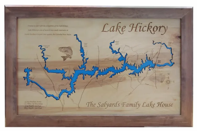 Lake Hickory, NC - Laser Cut Wood Map | Wall Art | Made to Order