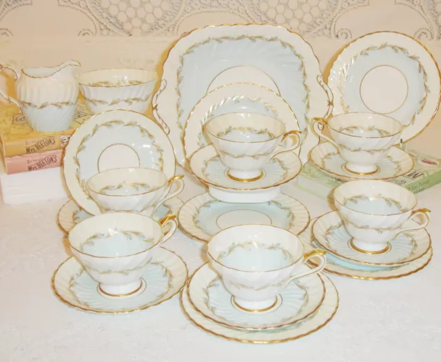 RARE AYNSLEY 21 Piece Tea Set Service Antique🌸Bone China🌸1930s Ribbed & Raised