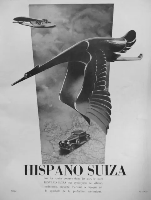 Publicité De Presse 1935 Le Moteur Hispano Suiza Sur Les Routes En Dans Les Airs