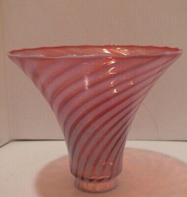 Fenton Cranberry Opalescent Glass GWTW Lamp Shade Globe Swirl stripe Victorian