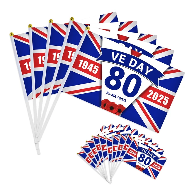 15 PCS VE Day 80th Anniversary Flag 2025,Hand-Held Ve Day 80th ...