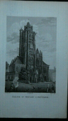 1829 small engraving church saint maclou at pontoise