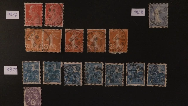 16 gestempelte Briefmarken aus Frankreich, 1927, 28, 29.    17)