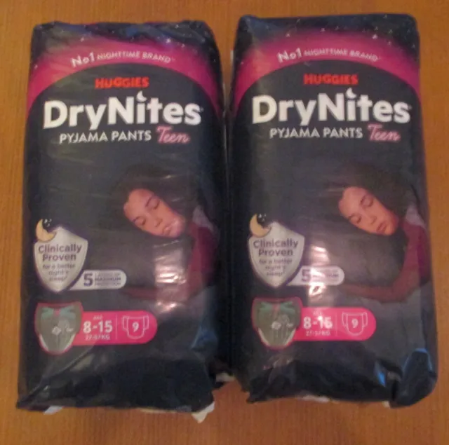 Huggies Dry Nites Pyjama Pants Teen 8 - 15 27 - 57 kg 2 x 9 Stück NEU!