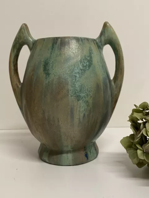Ancien Vase à Anses Grès Émaillé Cristallisations Art Nouveau Numéroté