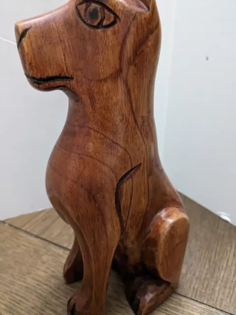 Wood Dog Hand Carved Large Statue Figurine Art Vintage puppy