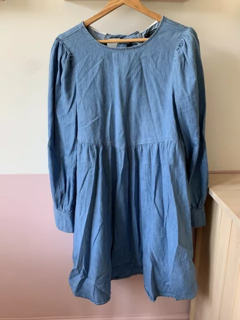 ASOS Maternity Soft Blue Denim Puff Sleeved Tie Back Smock Dress Size 12