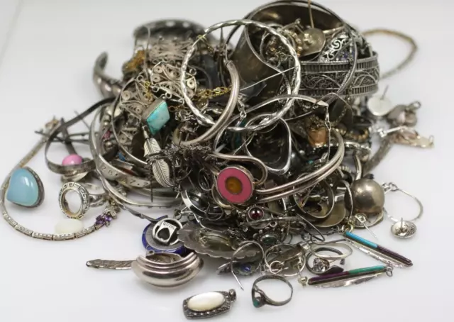 2 + lbs pounds 925 sterling silver jewelry scrap lot wear repair rings 2 spoons