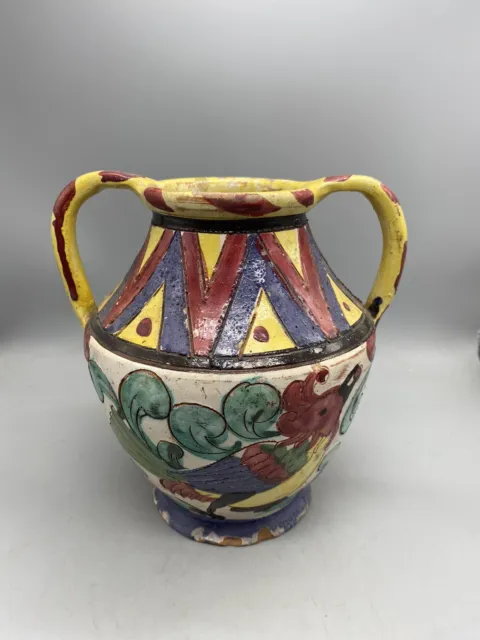 Vintage Italian Italy Majolica Faience Pottery Sgraffito Vase Sgn Cellini
