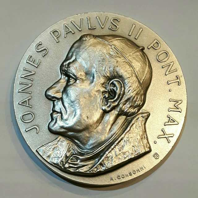 Medaglia Santo Papa Giovanni Paolo II In Ottone Placcato Argento - Diametro 18 Mm - Made In Italy - Foto 7