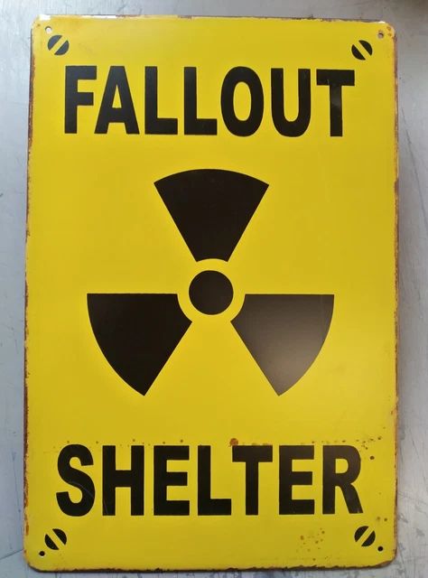 FALLOUT SHELTER, SMALL METAL VINTAGE-STYLE METAL SIGN 30x20cm, NUCLEAR BUNKER