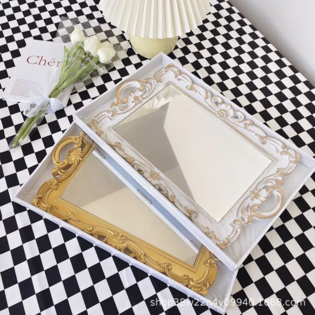 Large Decorative Mirror Display Plate Tealight Candle Holder Vanity Perfume Tray