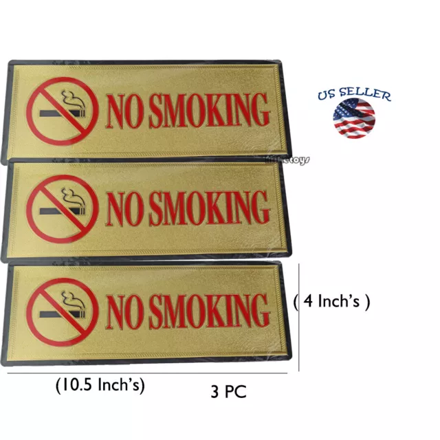 3 Pack - No Smoking Sign, 10.5" X 4" Durable Plastic, Weatherproof, Sticker