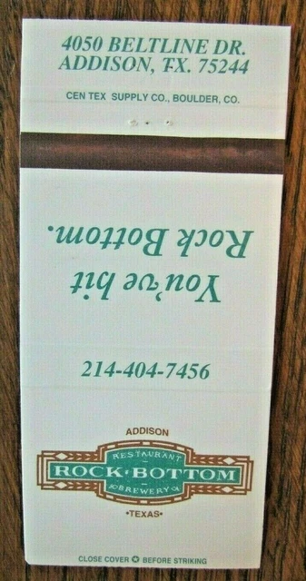 Rock Bottom Brewery Brew Pub (Addison, Texas) Beer Matchbook Matchcover -F1