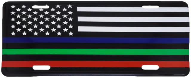 USA 50 Star Thin Blue Green Red Line 6"x12" Aluminum License Plate USA Made