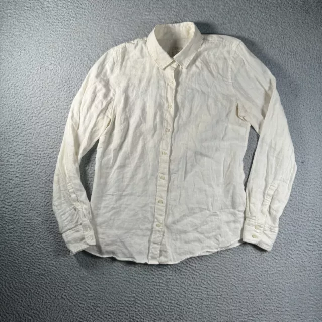 J. Crew Shirt Womens Small White Button Up 100 Linen Long Sleeve Casual Ladies