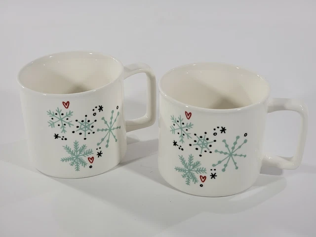 2 Starbucks Turquoise Snowflakes and Red Hearts Winter/Christmas 14 Oz. Mugs