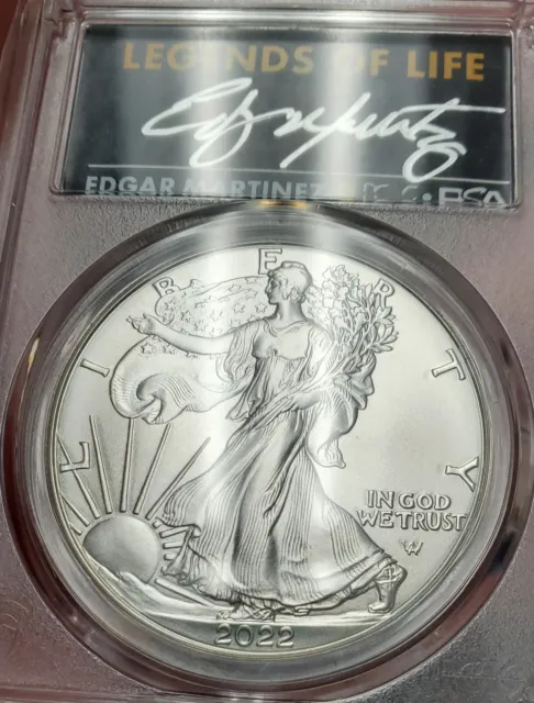 2022 $1 American Silver Eagle 1oz PCGS MS70 First Strike Edgar Martinez Signed