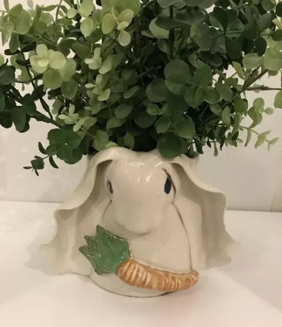 Studio Art Pottery Hand Painted Bunny Planter Pot Vase (NO GREENERY)