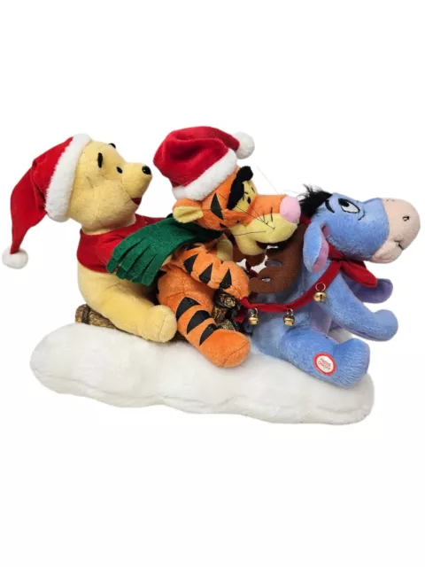 Winnie the Pooh Tigger Eeyore Christmas Sleigh Ride Animated Plush GEMMY 40