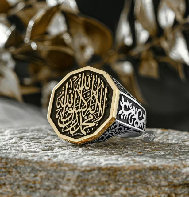 Solid 925 Sterling Silver Tawheed Word Written Turkish Style Islamic Men's Ring