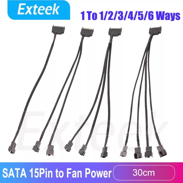 SATA 15Pin to 1/2/3/4/5/6 Way 3 Pin/4 Pin PC Fan Power Adapter Sleeved Cable