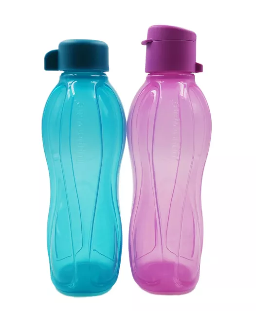 Tupperware H2O On-The-Go BPA Free Purple Blue Eco Drink Water Bottle 500ml Set