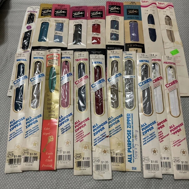 Lot Of 20 Vtg Talon J&P Coats Metal Nylon Polyester Zippers 7” - 24” Asst Colors