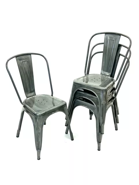 4 x High Quality Silver Tolix Metal Chairs, Metal Tolix Furniture, Tolix Chairs