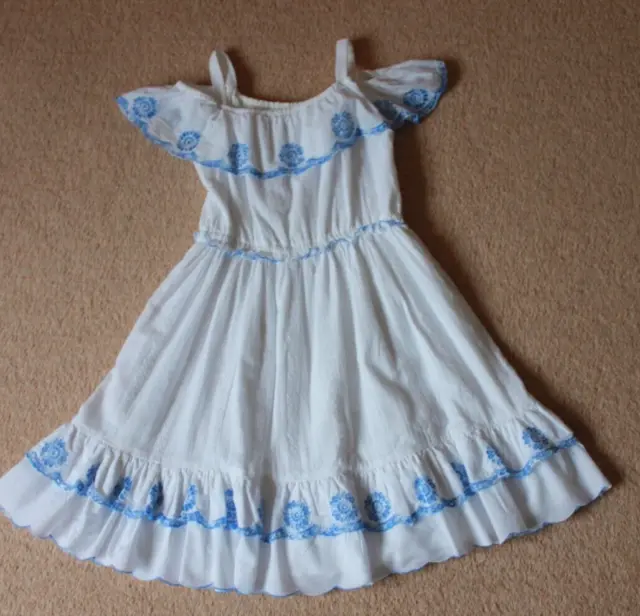 Girls Monsoon White Summer Dress Age 9 Years