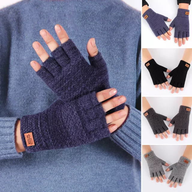 Thermal Fingerless Gloves Men Womens Knitted Warm Winter Half Finger Mittens NEW