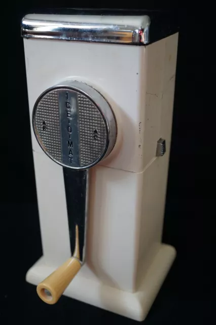 VINTAGE MIDCENTURY MODERN WHITE ICE-O-MATIC ICE CRUSHER w WALL MOUNT BRACKET