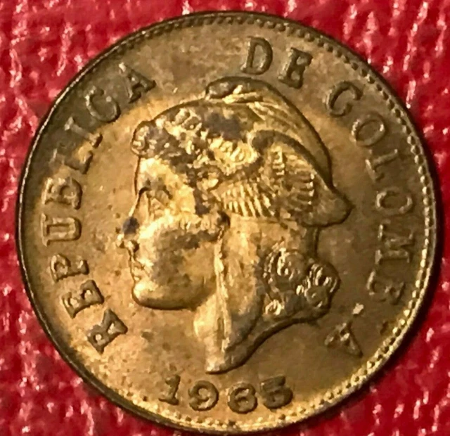 A High Grade Au 1965 Colombia 2 Centavos Coin-Mar380