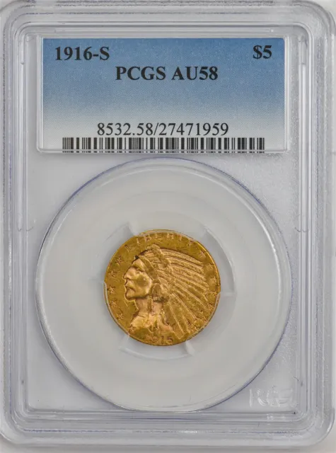 1916-S $5 Gold Indian AU58 PCGS 947175-1