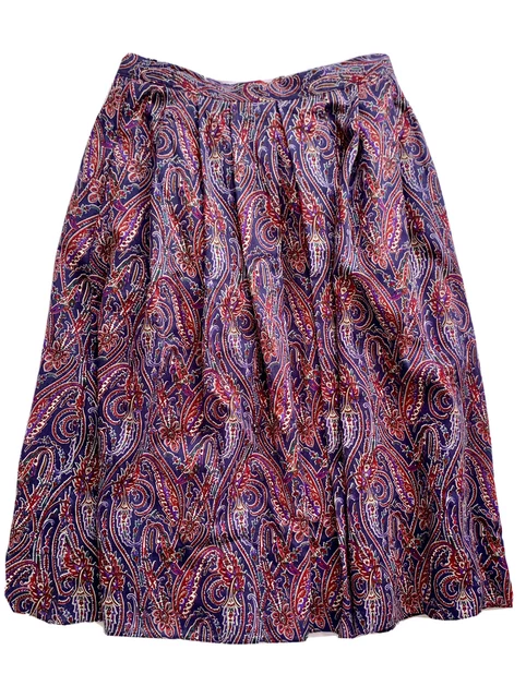 Maxi gonna vintage anni '70 Pitlochry blu e rossa paisley a pieghe taglia 20