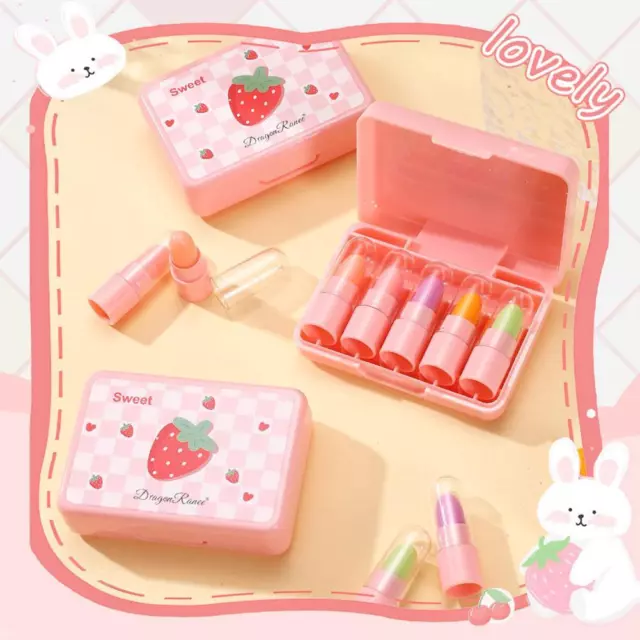 5Pcs/set Mini Fruit Lip Balm Moisturizing Temperature Color Changing Lipstick (◇