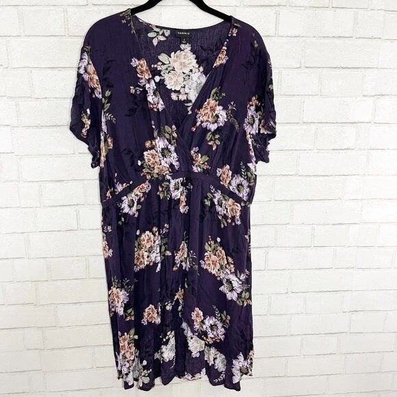 Torrid Dark Purple Floral Gauze High Low Babydoll Tunic Women's Plus Size 1X
