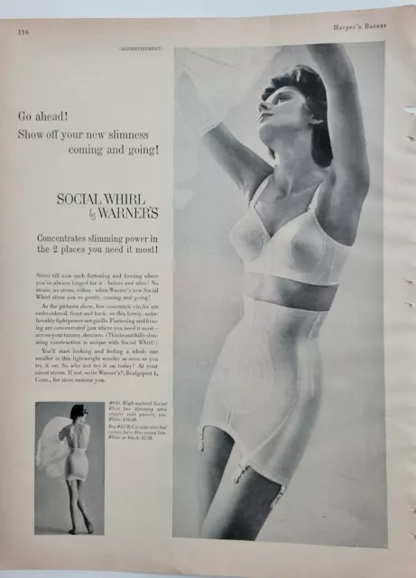 1958 WARNERS A'LURE CONE BRAS - Pretty Young Woman in Lingerie = Print AD 
