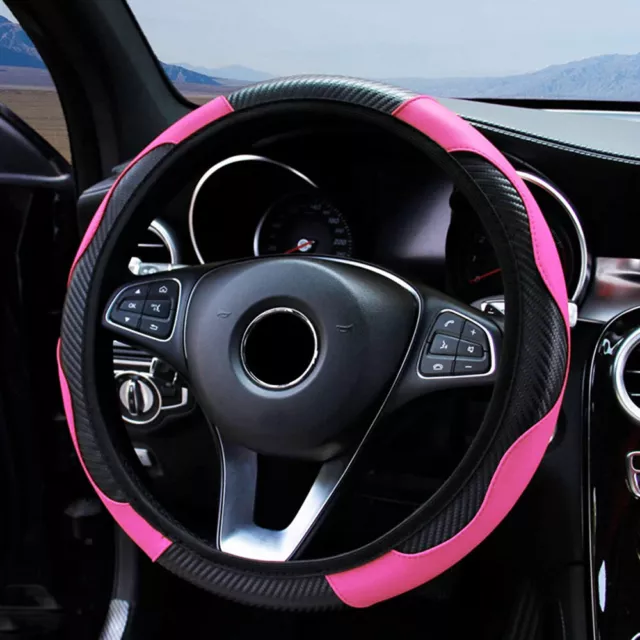 Universal Pink Car Microfiber Leather Steering Wheel Cover 15''/38cm Accessories