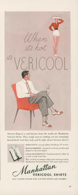 1942 Manhattan Vericool Shirts Cigarette Drink MCM Red Chair Vtg Print Ad L24