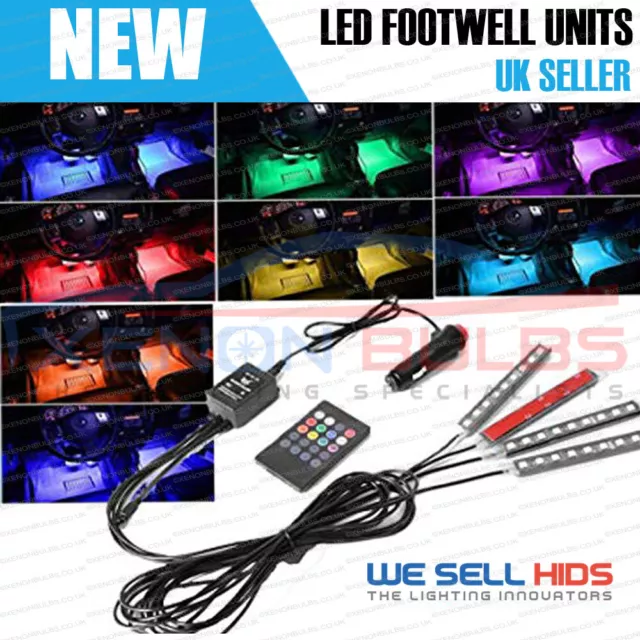 4x 12 LED CAR INTERIOR FOOTWELL LED STRIP LIGHT MULTI COLOUR RGB 12v Remote