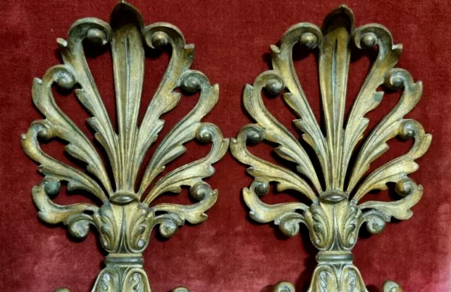 2 Scroll palm acanthus leaf pierced bronze pediment - Antique french topper 8 in 3