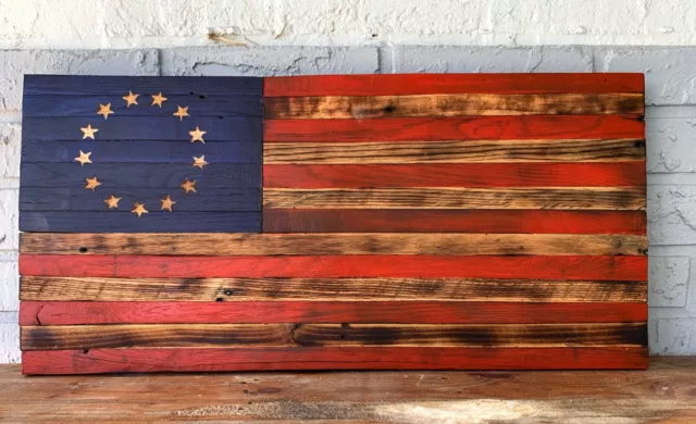 Wooden American Betsy Ross Flag  Handmade  13x24